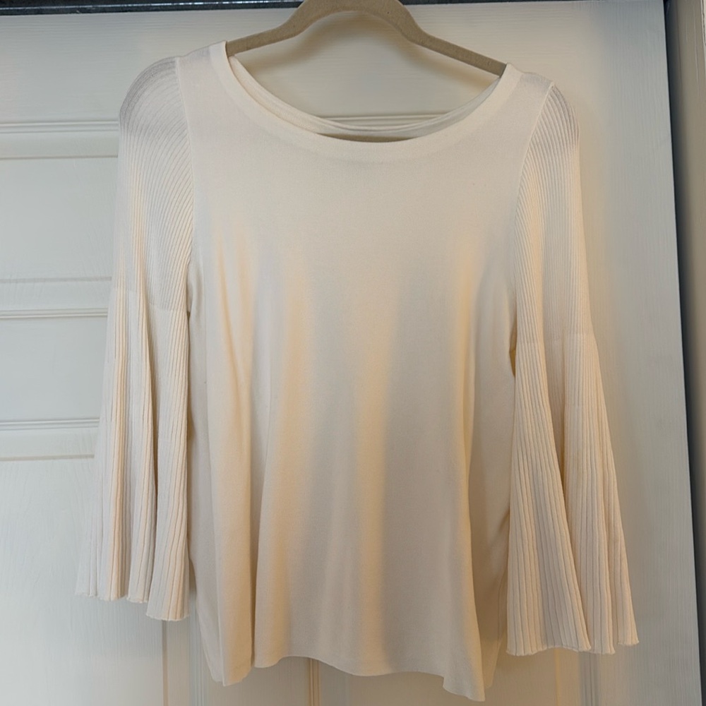 Ann Taylor pleated sleeve sweater. Viscose/nylon cream color size medium
